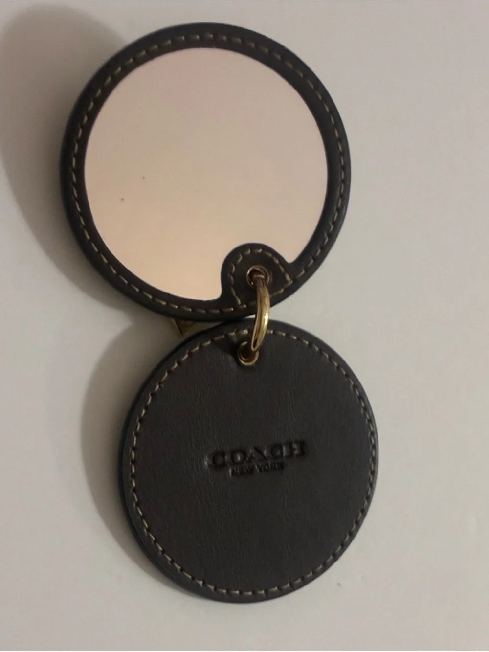 Coach Signature Mirror Bag Charm Keychain With Pink Disco Star Print C6945 NWT